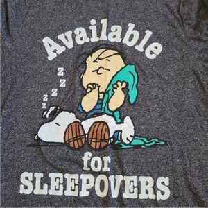 Peanuts Linus & Snoopy Available For Sleepovers T Shirt M ~ EUC